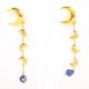 Brass 18k Gold Plated Crescent Moon Dangle Earrings with Lapis Gemstone Gift Jewelry